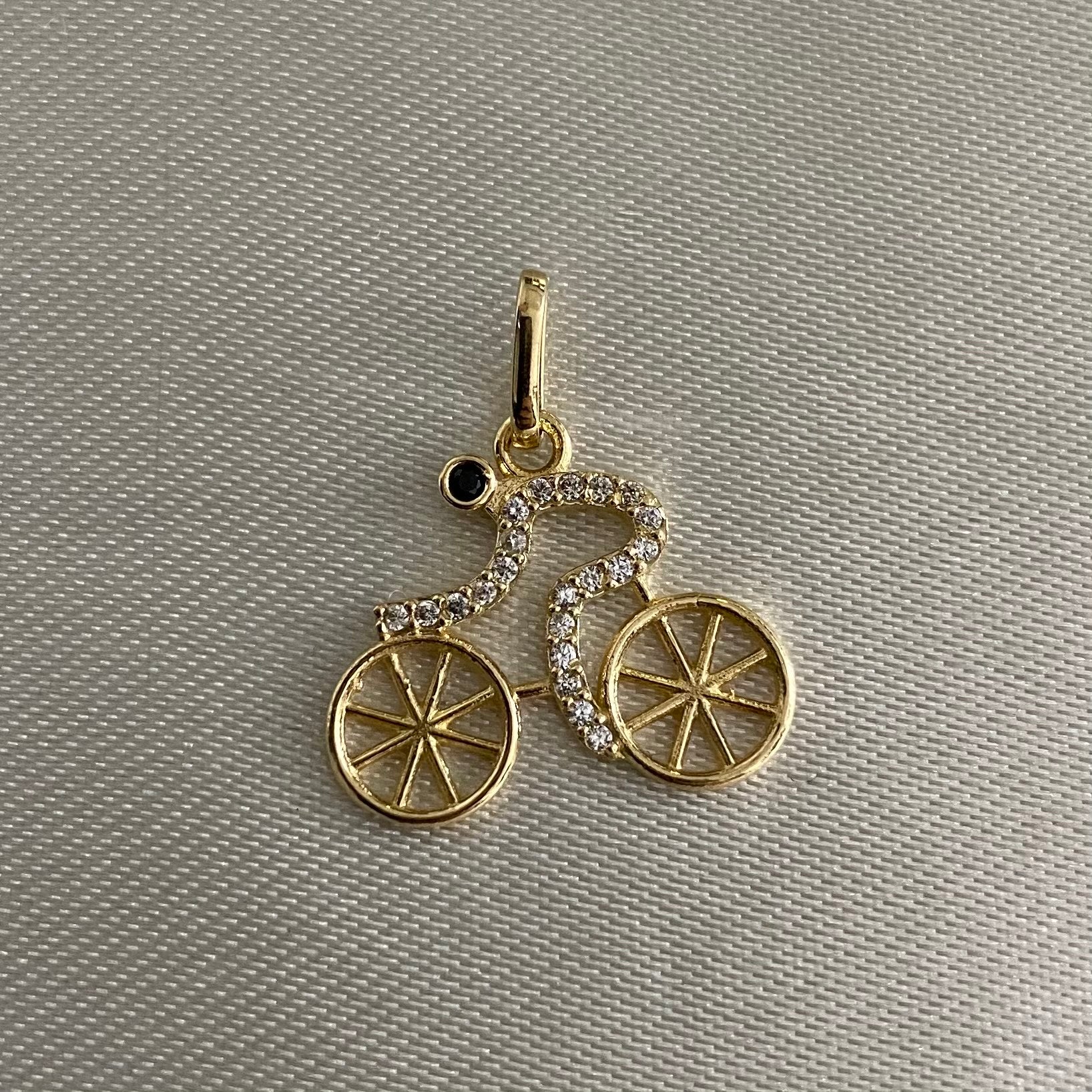 Dije Ciclista Bicicleta 1,3gr Circones Blancos Oro Amarillo