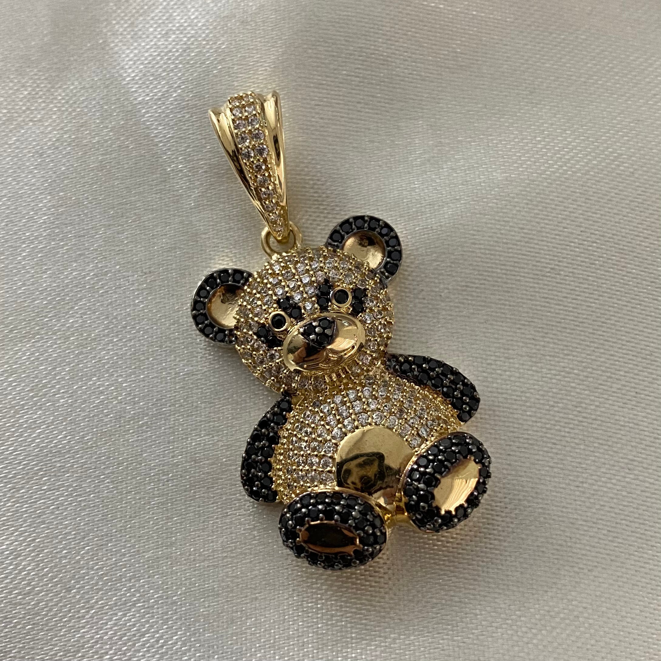 Dije Oso Panda 7.8gr Circones Blancos Negros Oro Amarillo