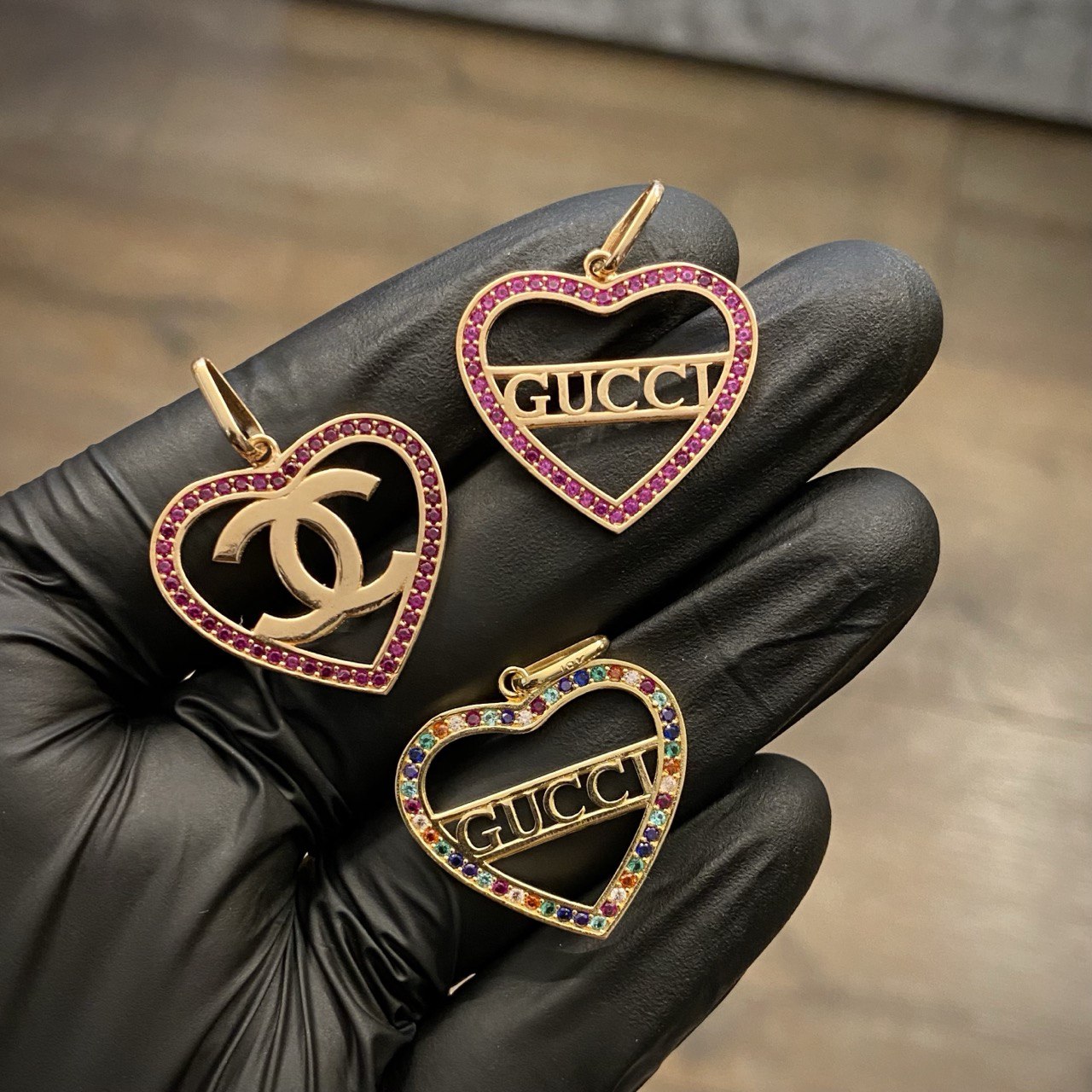 Dije GC 2.25gr/3cm Corazon Circones Fucsia Oro Rosa