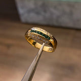 Anillo Tres Lineas 3.4gr-T7 1/4 Circones Blancos Verdes Oro Amarillo