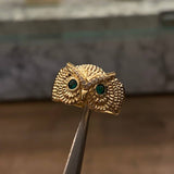 Anillo Buho 7.9gr-T10 Circones Blancos y Verdes Oro Amarillo*