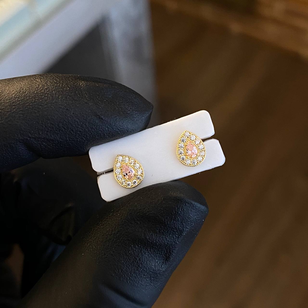 Topos Pera 0.85gr/1cm Circones Blancos y Rosa Oro Amarillo