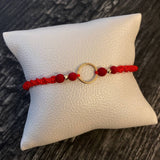 Pulsera Circulo/Bolas Diamantadas Oro Amarillo 3mm/Rojo*