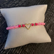 Pulsera Corazon/Bolas Diamantadas Oro Amarillo 3mm/Rosado*