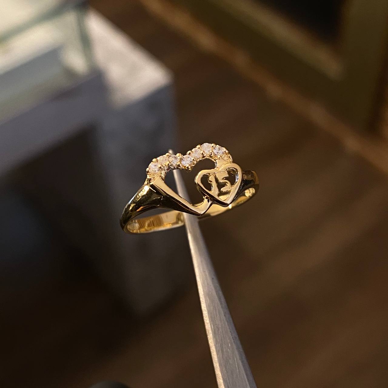 Anillo Corazon 15s 2.25gr-T8 3/4 Circones Blancos Oro  Amarillo