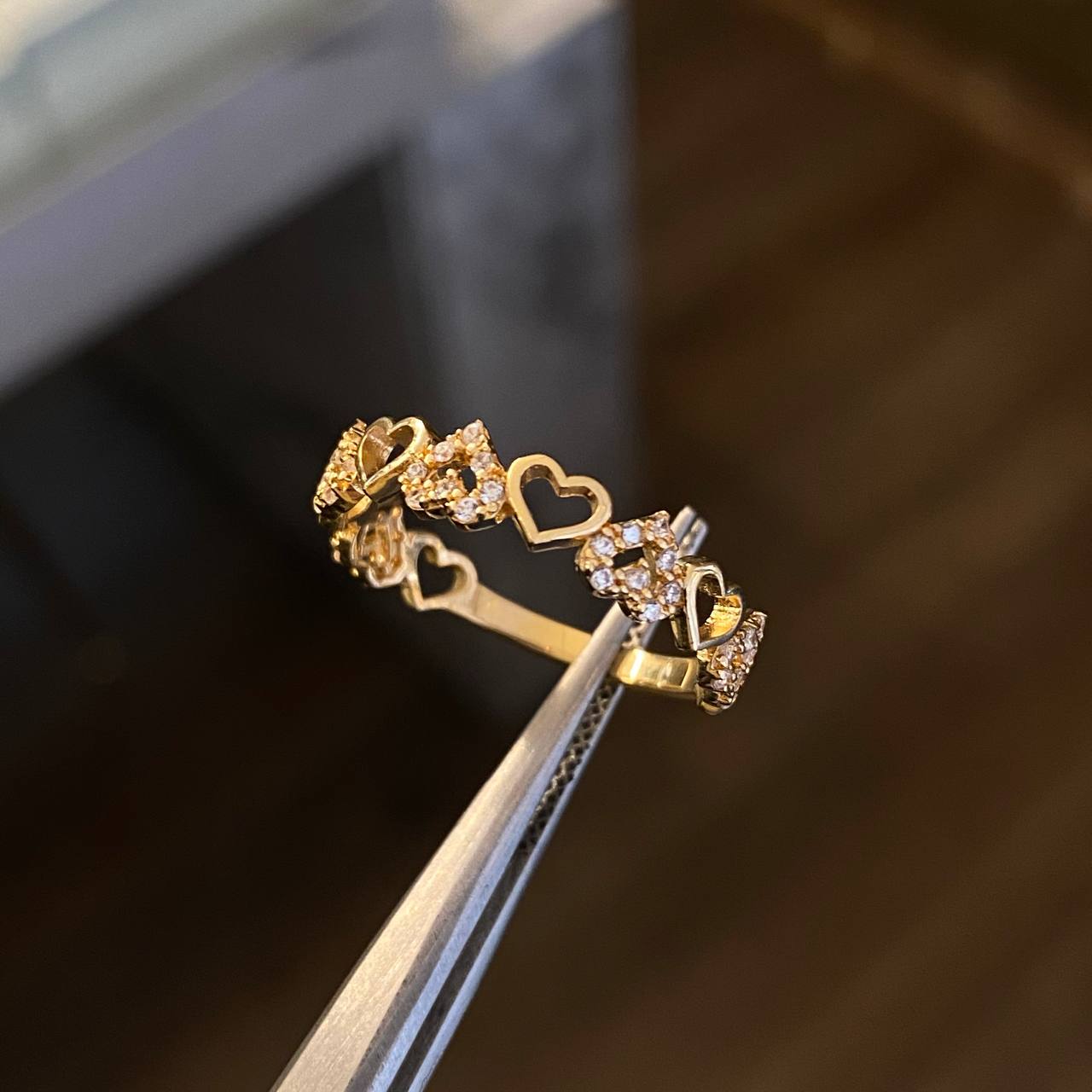 Anillo Corazones 2.25gr-T8 1/4 Circones Blancos Oro Amarillo