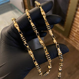 Cadena Rustica 29gr/65cm Cilindro Cauchos Negros Oro Amarillo