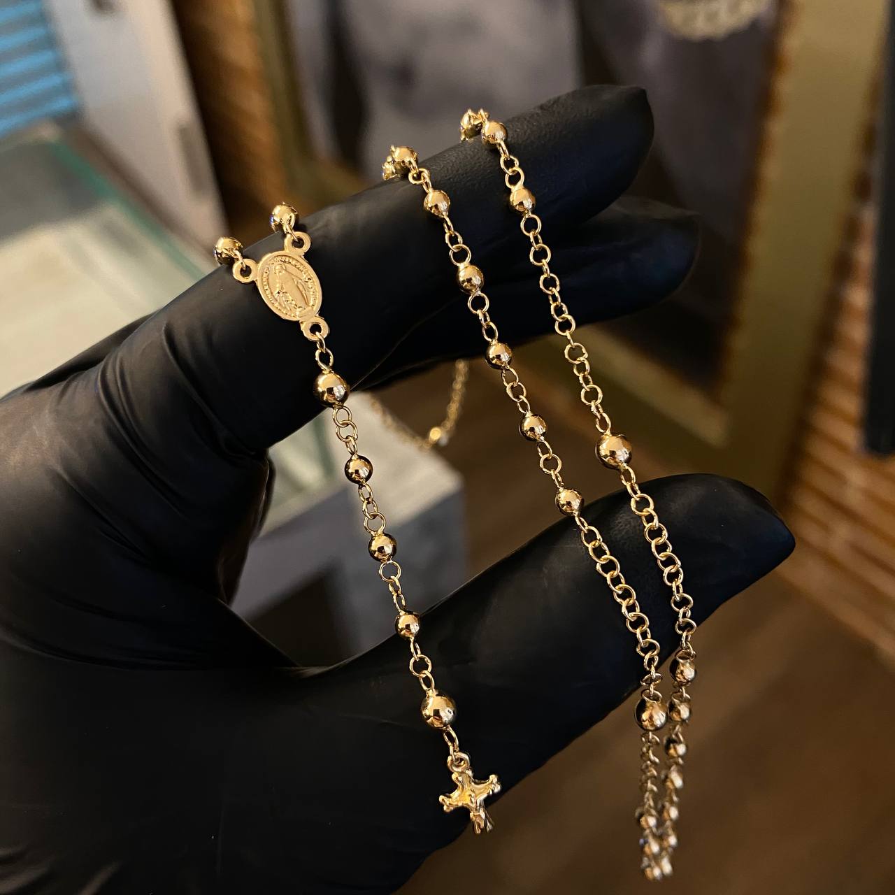Rosario Virgen Milagrosa 7.15gr/60cm 3-4mm Bola Lisa Oro Amarillo
