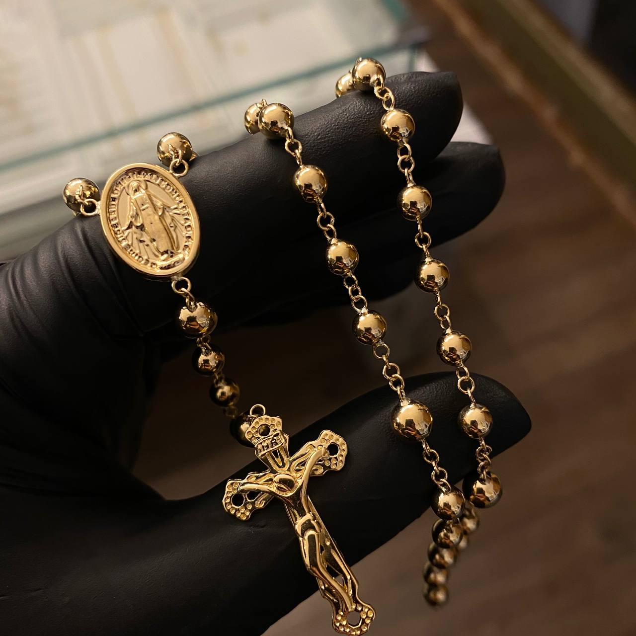 Rosario Virgen Milagrosa 14.35gr / 60cm Bola 5-6mm Lisa Oro Amarillo