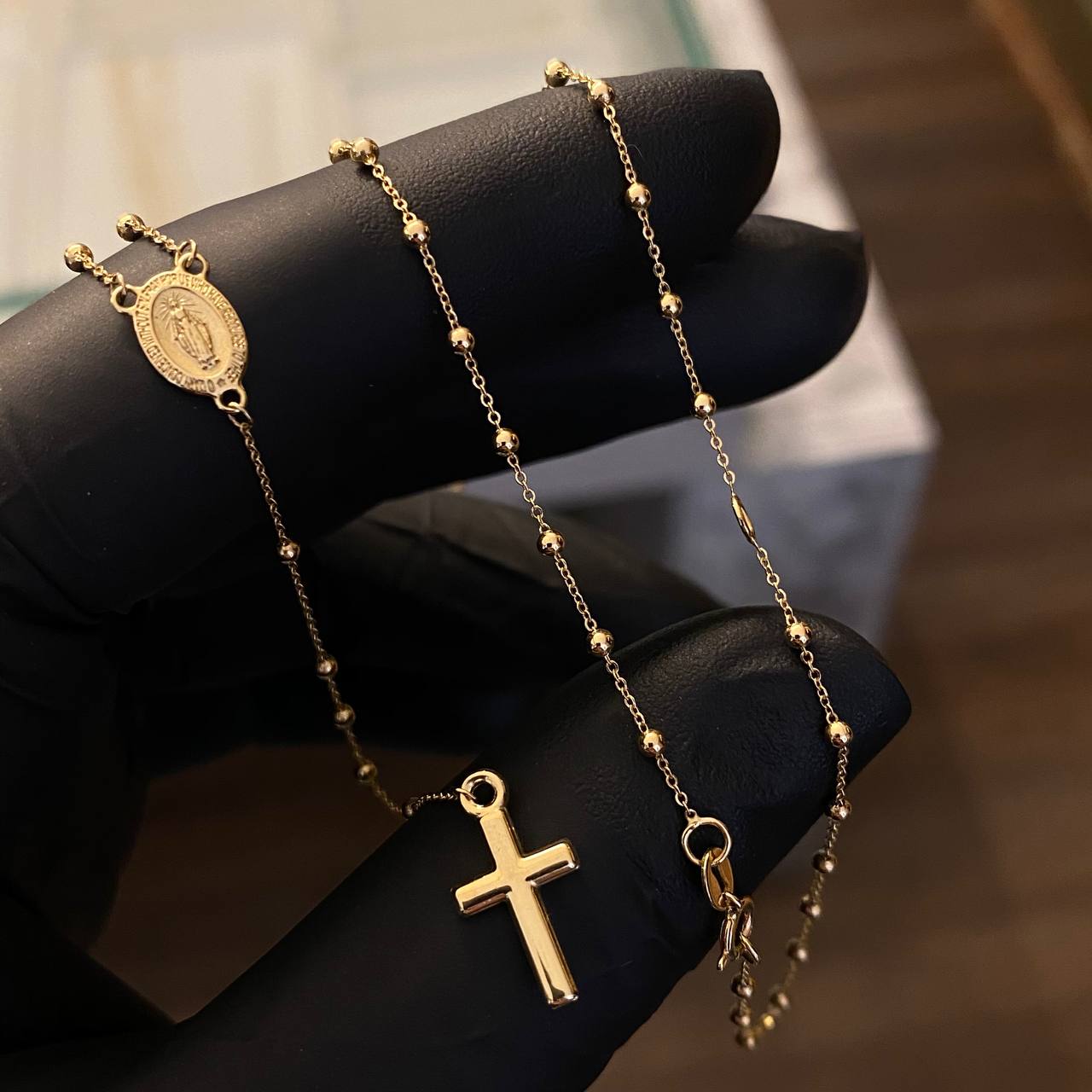 Rosario Virgen Milagrosa 2.8gr / 50cm / 2mm Bola Lisa Oro Amarillo +4