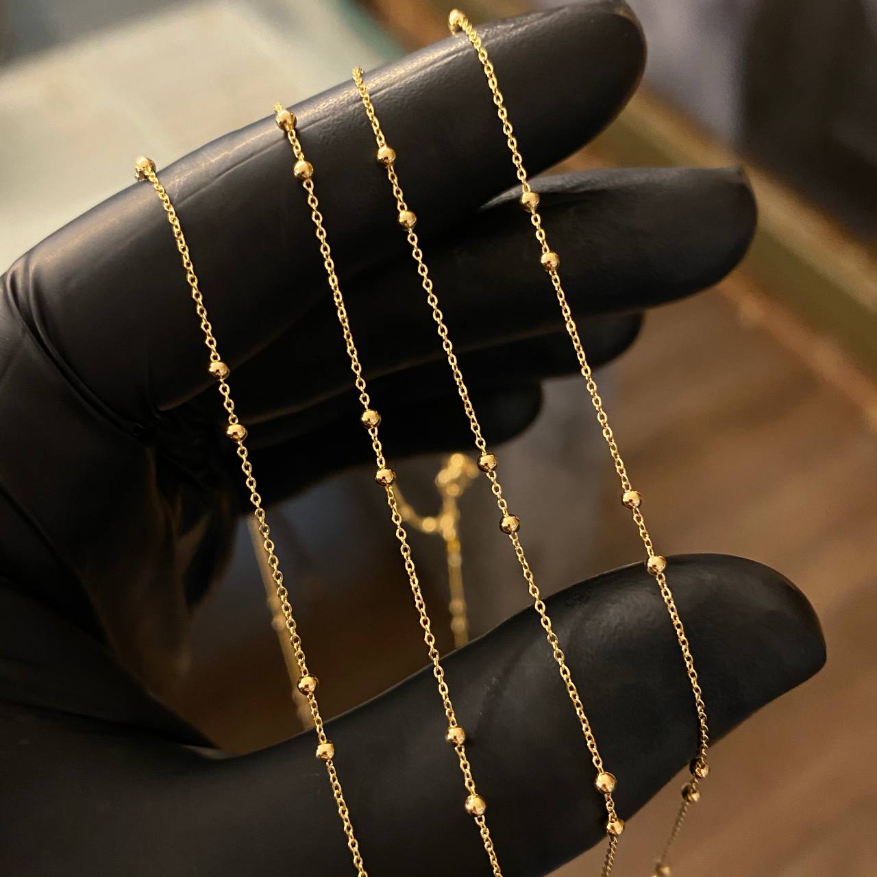 Cadena Aro Seguido 1.5gr/50cm Bolas 2mm Oro Amarillo +4