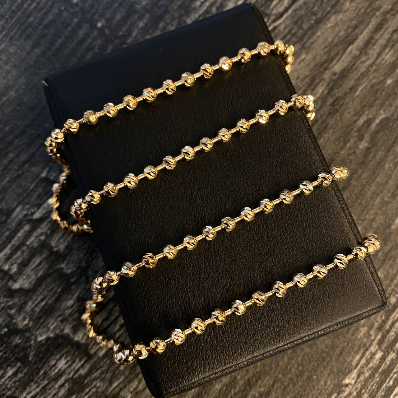 Cadena Militar 22.3gr / 50cm / 4mm Bola Diamantada Oro Amarillo