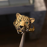 Anillo Rostro Jaguar 7.6gr-T7 3/4 Circones Verdes Oro Amarillo
