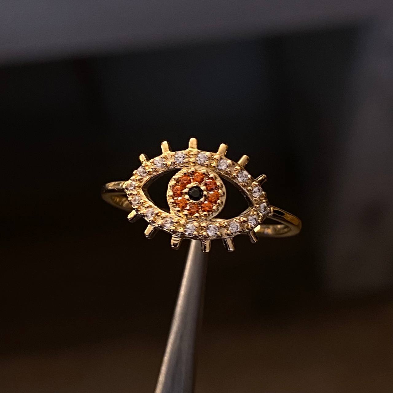 Anillo Ojo Mistico 1.75gr-T7 Circones Blancos Anaranjados Oro Amarillo