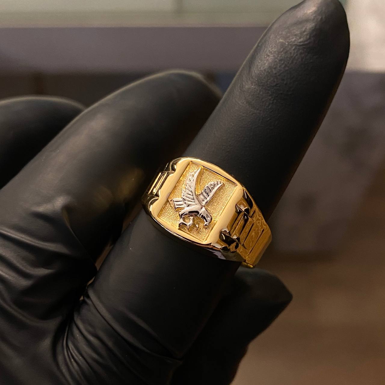 Anillo Aguila 4gr T10 1/2 Dos Oros Amarillo Blanco