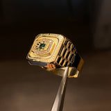Anillo Scutum 3.95gr-T11 1/2 Mate Circones Blancos Verdes Oro Amarillo