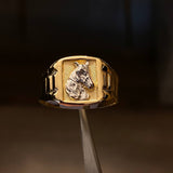Anillo Caballo 3.55gr-T10 1/4 Mate Dos Oro Amarillo Blanco
