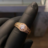Solitario Halo Filigrana 2.45gr- T6 1/2 Anillo Circones Blancos Oro Rosa