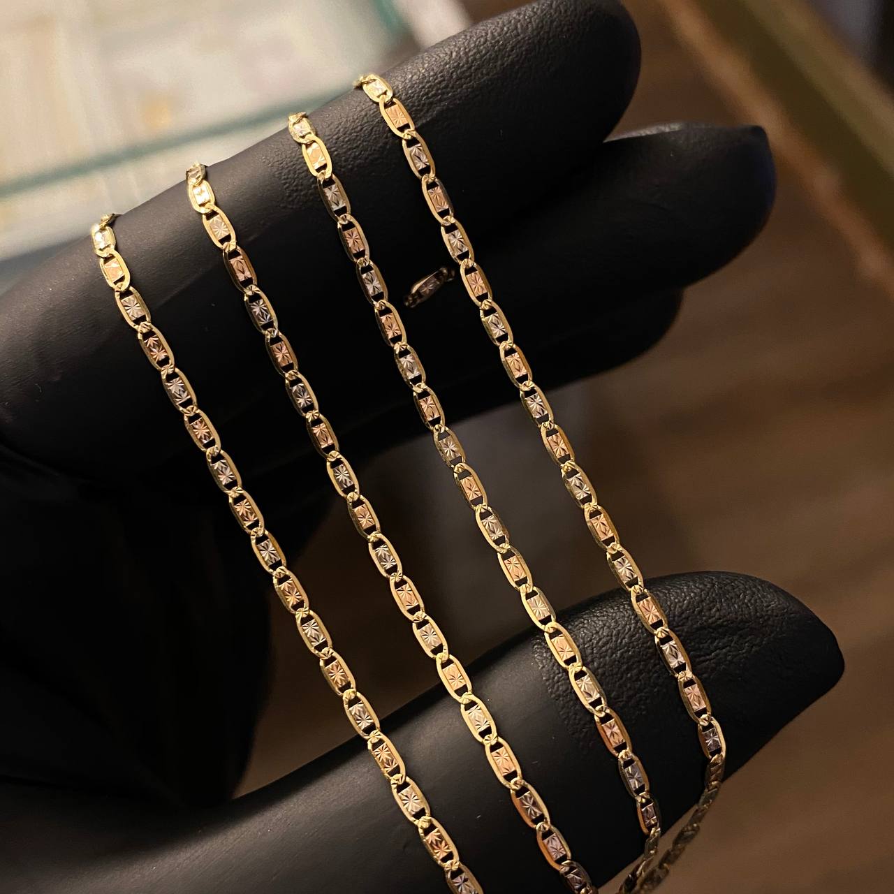 Cadena Plana 3.4gr/50cm Diamantada Tres Oros +2*