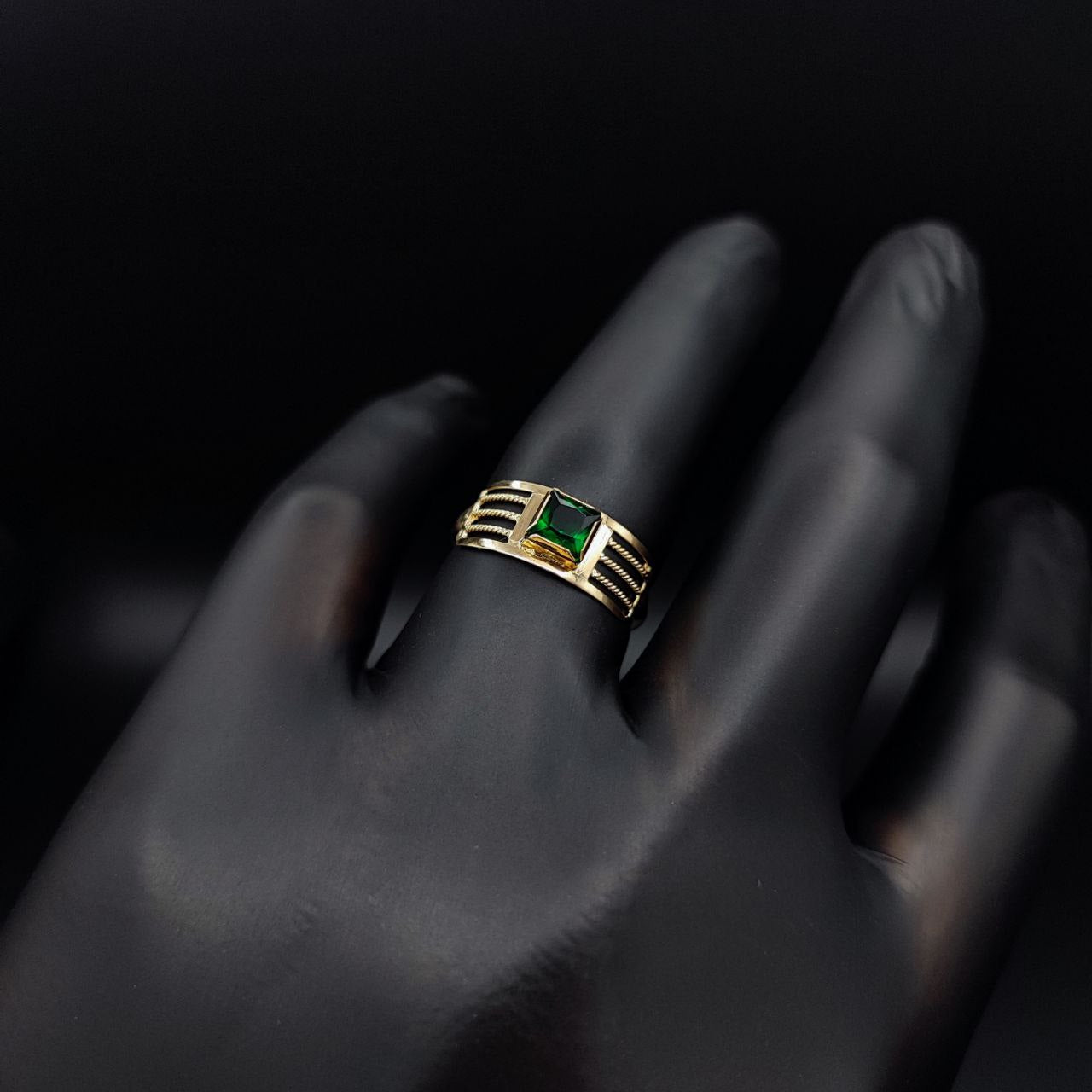 Anillo Solitario Lineas 1.6gr T6 1/2 Circon Verde Oro Amarillo#