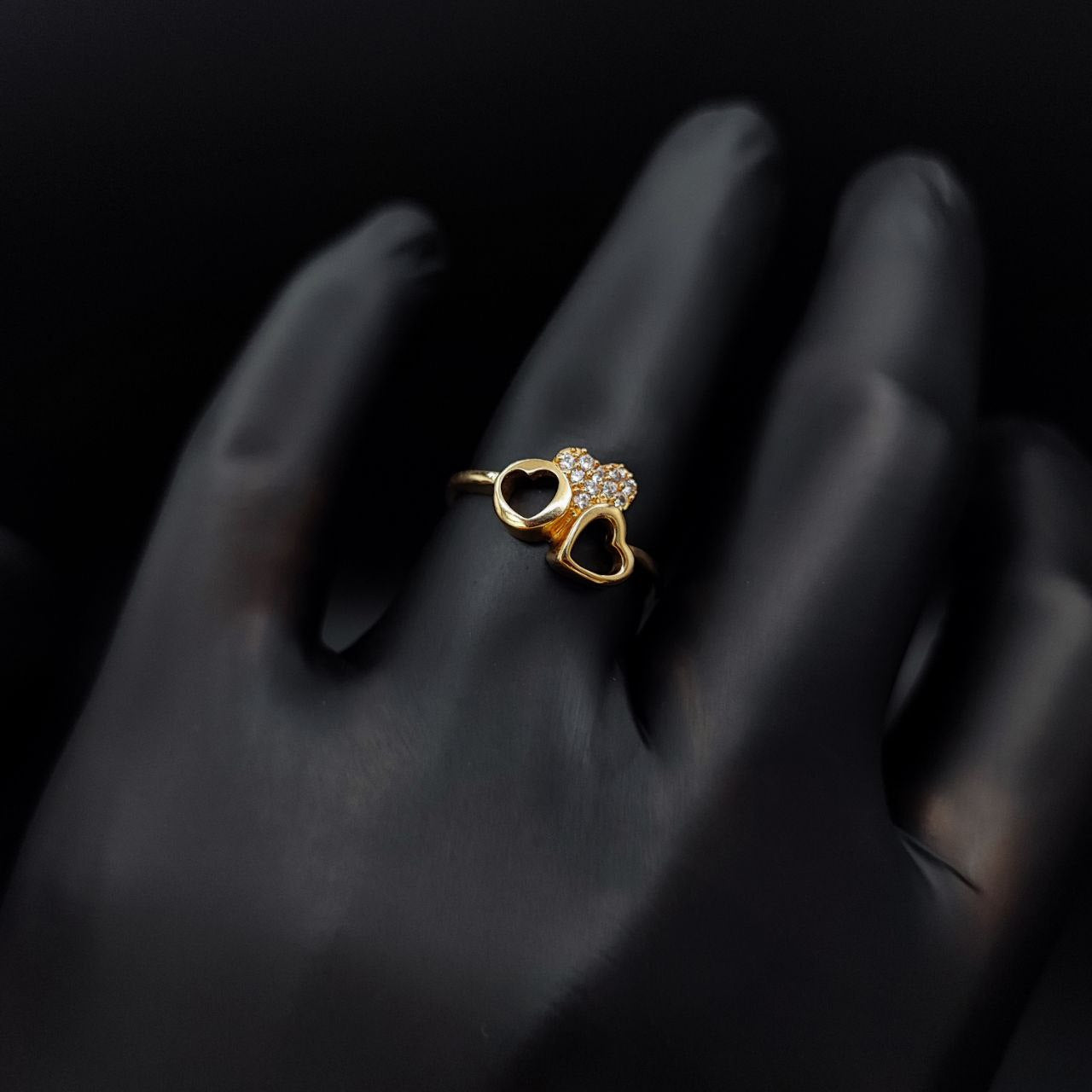 Anillo Trio de Corazones 2.55gr T7-1/2 Cricones Blancos Oro Amarillo#