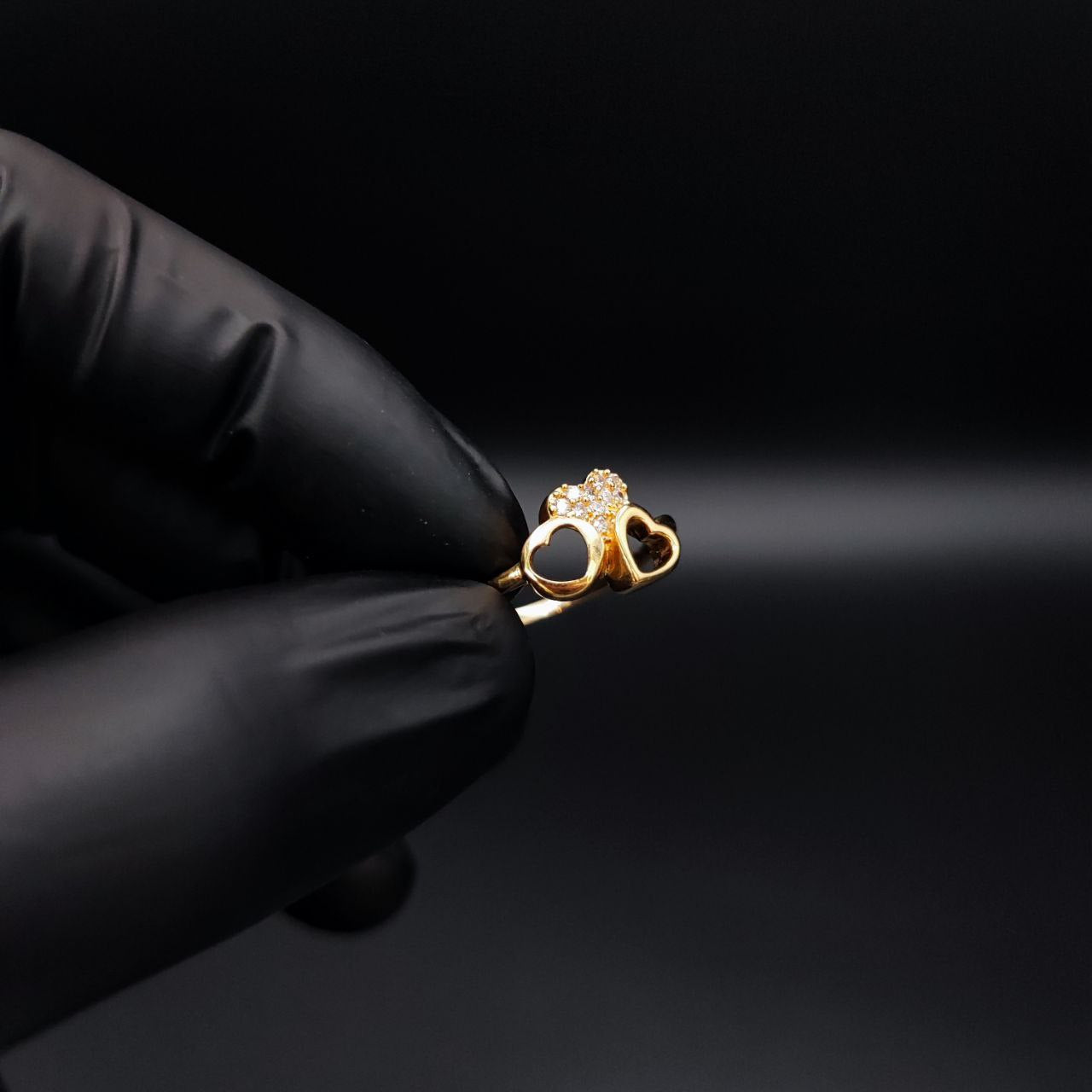 Anillo Trio de Corazones 2.55gr T7-1/2 Cricones Blancos Oro Amarillo#