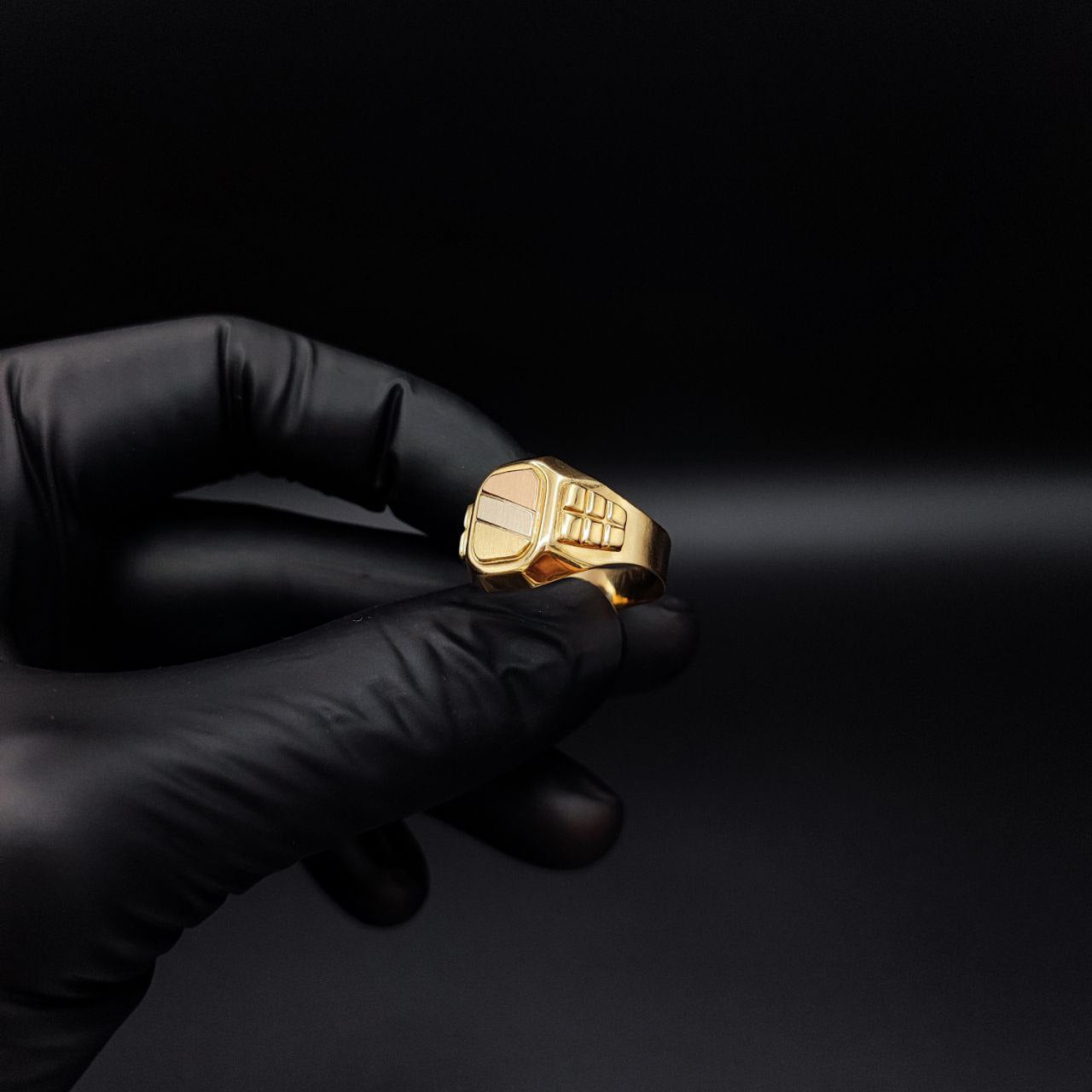 Anillo Sello 4.55gr T11-1/2  Cuadrado Tres Oros Amarillo Blanco Rosa#