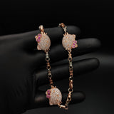 Tobillera Gata 42.0gr/27cm Circones Blancos Rosas Dos Oros Blanco Rosa#