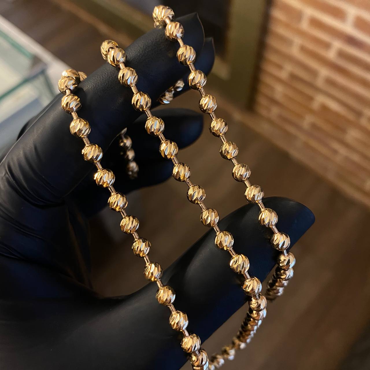 Cadena Militar 24.2gr / 50cm Bola 5mm Diamantada Oro Amarillo