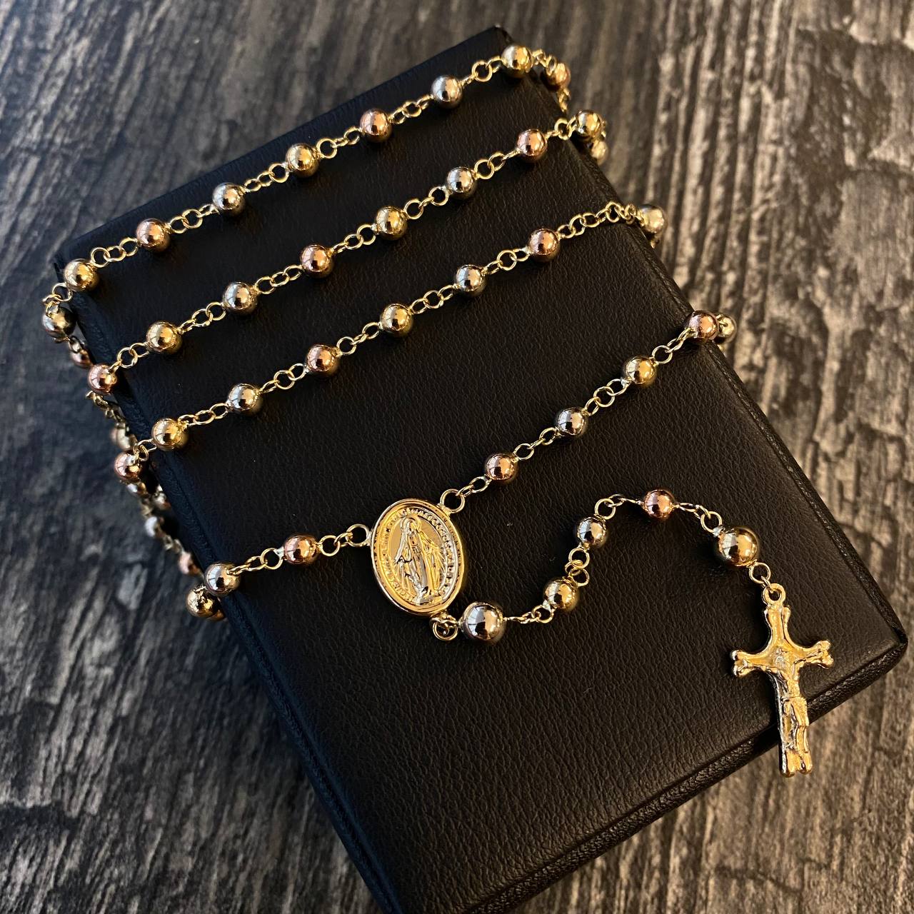 Rosario Virgen Milagrosa 10gr / 60cm Bola 4-5mm Lisa Tres Oros (Oferta)
