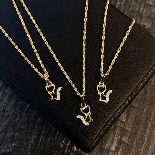 ¡¡OFERTA!! Set Cadena Lazo 0.95gr 50cm + Dije Gato 0.3gr 1.4cm Circones Blancos