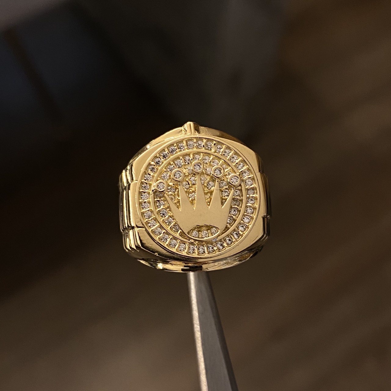 Anillo Corona Rx 10.3gr T9 1/4 Circones Blancos Oro Amarillo