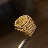 Anillo Corona Rx 10.3gr T9 1/4 Circones Blancos Oro Amarillo