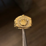 Anillo Corona Rx 7.5gr T9 1/2 Circones Blancos Oro Amarillo