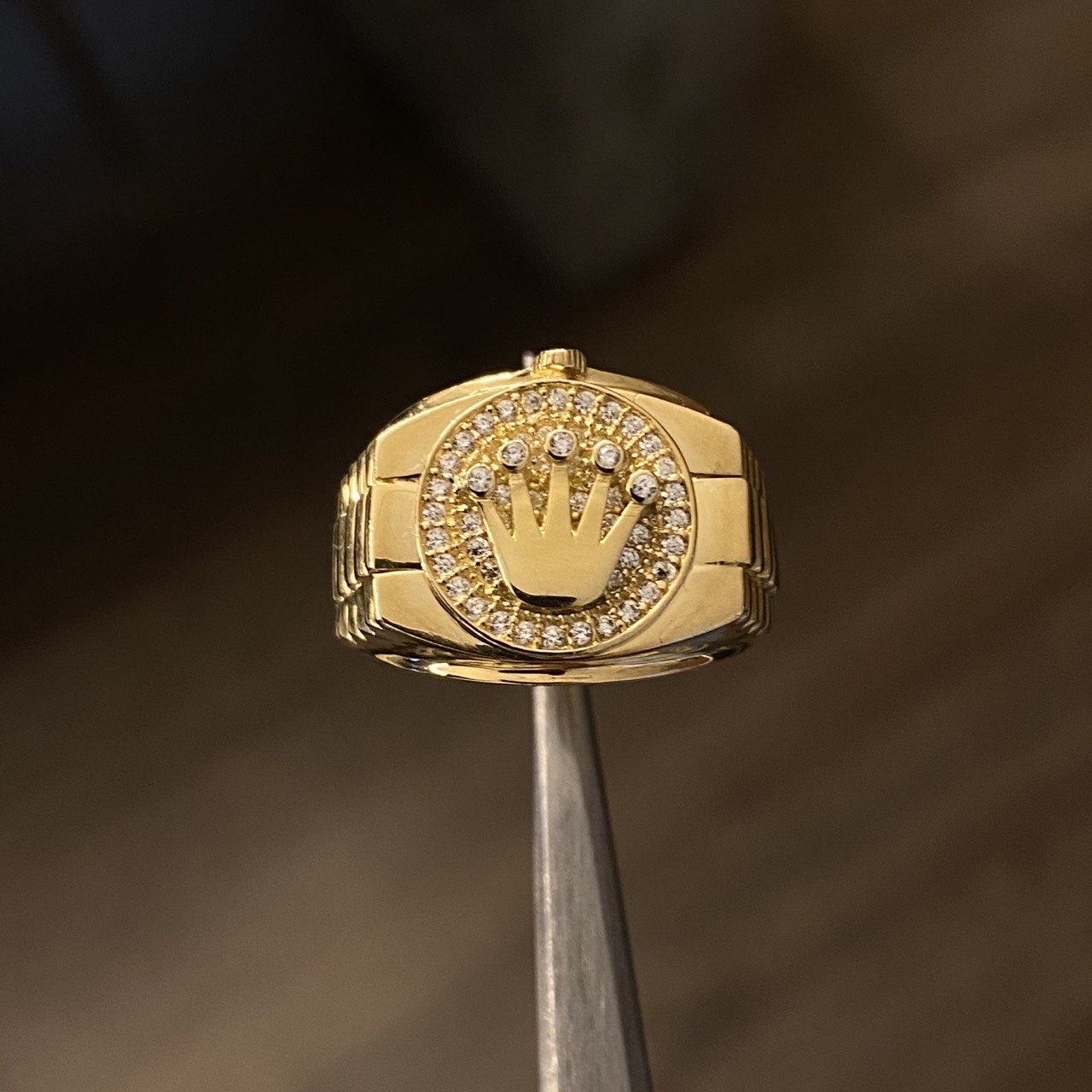 Anillo Corona Rx 7.65gr T9 1/4 Circones Blancos Oro Amarillo