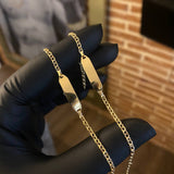 Pulso Aro Seguido 1.3gr / 14-15cm Placa Bebe Rectangulo Ovalo Curvo Oro Amarillo