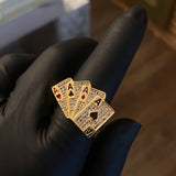 Anillo Cartas de As 11.1gr T9 Circones Blancos Oro Amarillo*