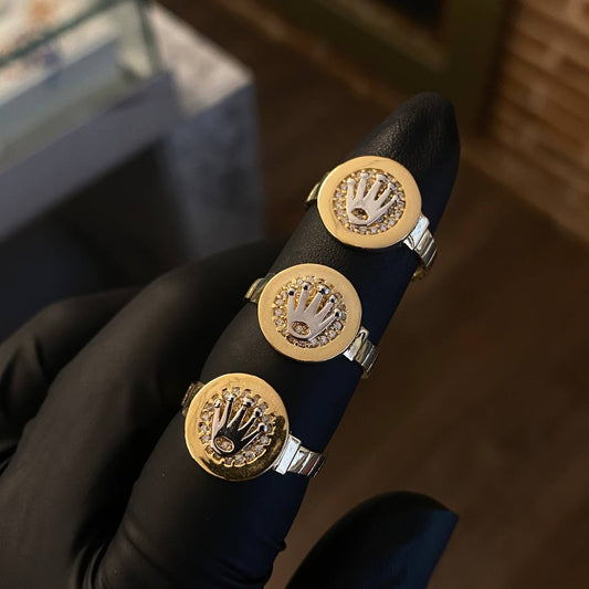 Anillo Corona RX 3.2gr T7 1/2 Cinta Circones Blancos Oro Amarillo (Oferta)