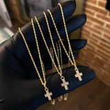 ¡¡OFERTA!! Set Cadena Lazo 0.95gr/50cm + Dije Cruz 0.4gr/1.2cm Circones Blancos Oro Amarillo