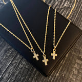 ¡¡OFERTA!! Set Cadena Lazo 0.95gr/50cm + Dije Cruz 0.4gr/1.2cm Circones Blancos Oro Amarillo