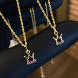 OFERTA!! Set Cadena Lazo 0.95gr/50cm + Dije Corona 0.3gr/1.2cm Circones Fucsias Tres Puntas Oro Amarillo