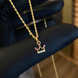 OFERTA!! Set Cadena Lazo 0.95gr/50cm + Dije Corona 0.25gr/1.1cm Circones Fucsias Blancos Oro Amarillo