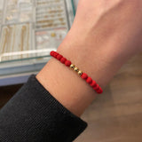 Pulsera Roja Triponzina Bolas 3-4mm Lisas Oro Amarillo*