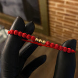 Pulsera Roja Triponzina Bolas 3-4mm Lisas Oro Amarillo*
