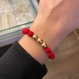 Pulsera Roja Triponzina Bolas 3-8mm Lisas Oro Amarillo*