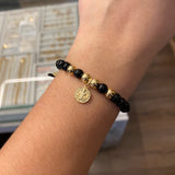 Pulsera Negra San Benito Piedra Sombra Bolas 6mm Lisa Oro Amarillo*