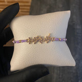 Pulsera Violeta Mama Bolas 3mm  Lisas Circones Morados Blancos Tres Oros*