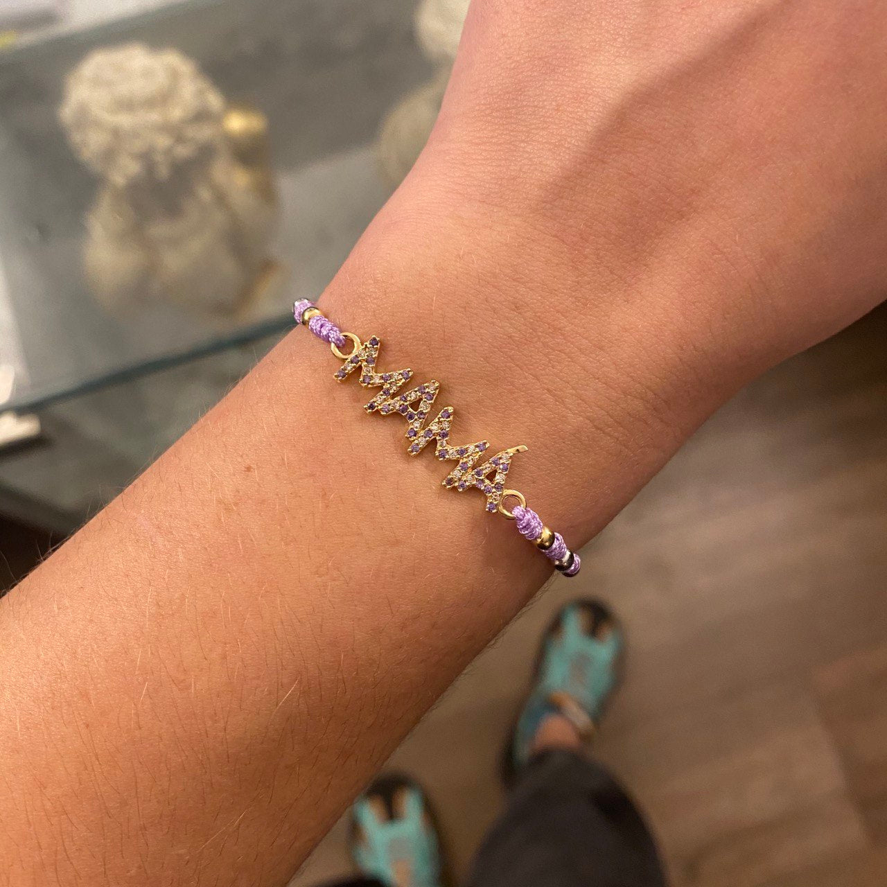 Pulsera Violeta Mama Bolas 3mm  Lisas Circones Morados Blancos Tres Oros*