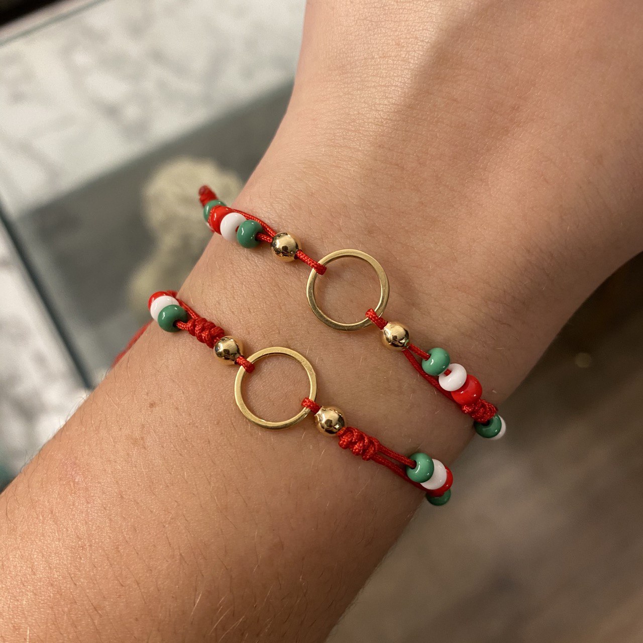 Pulsera Roja Aro Mexicano Bolas 4mm Lisas Oro Amarillo*