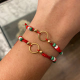 Pulsera Roja Aro Mexicano Bolas 4mm Lisas Oro Amarillo*